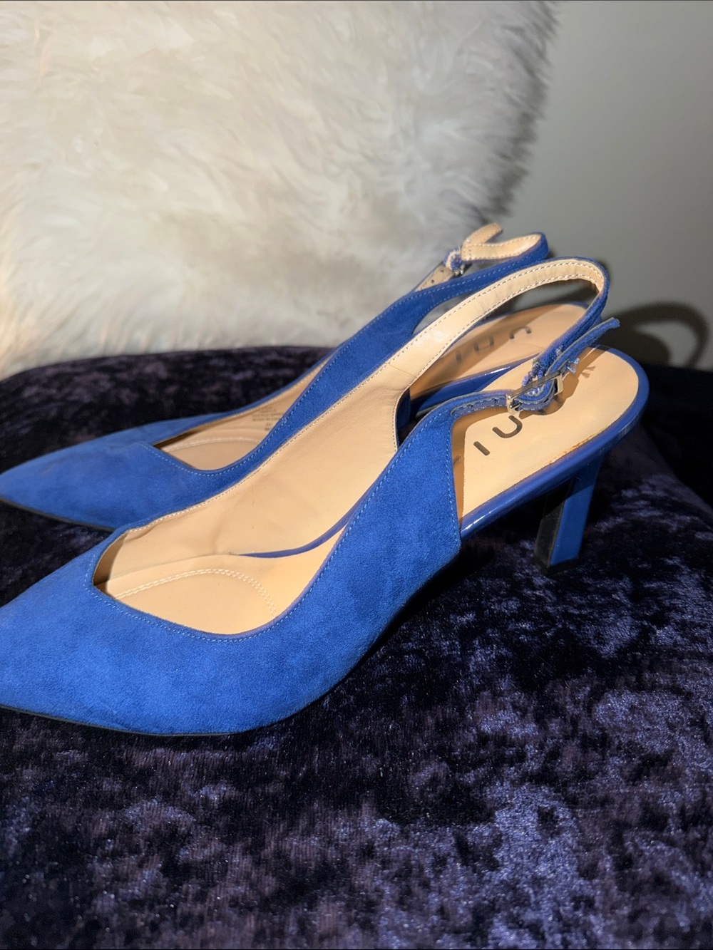 Unisa Cobalt Blue Suede Pointed-Toe Slingback Heels - Picture 2 of 2